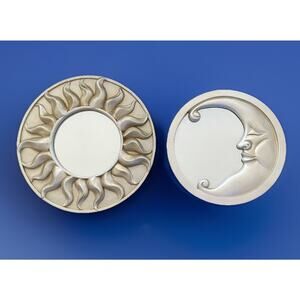 Pair Vintage Celestial Silver 90's Sun and Moon Wall Mirrors 12" and 9.75"